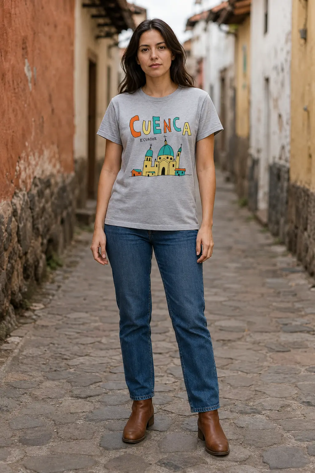 Camiseta gris CHUEKO con ilustración de Cuenca